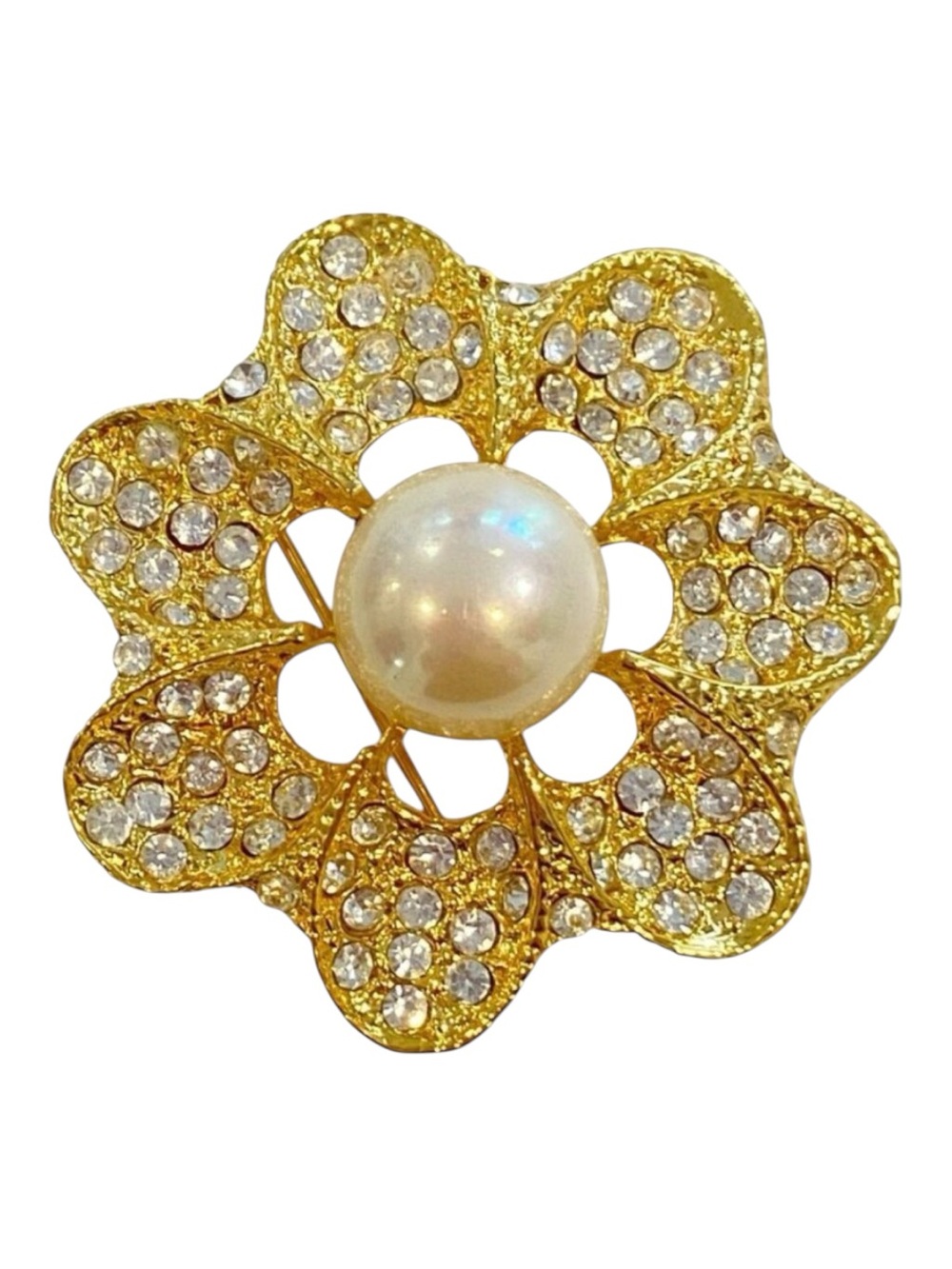 Gold-Tone Flower Brooch & Pendant With Crystals And Pearl Center floral design